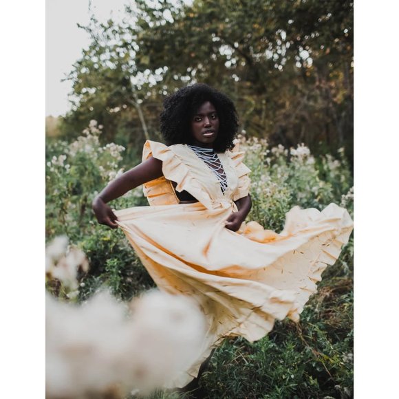 Women's Gold Hand Beaded Vintage Victorian Boho Style Ruffle Maxi Dress New - Picture 3 of 10